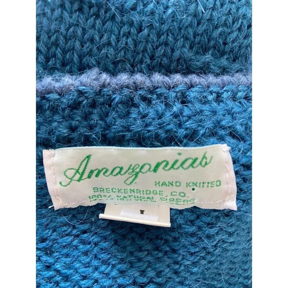 Amazonias Sweater Vintage Cardigan Alpaca Wool Teal Blue Small S - Picture 3 of 5
